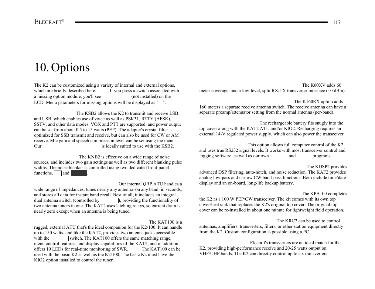 Options | Elecraft K2 Owner's Manual User Manual | Page 118 / 171