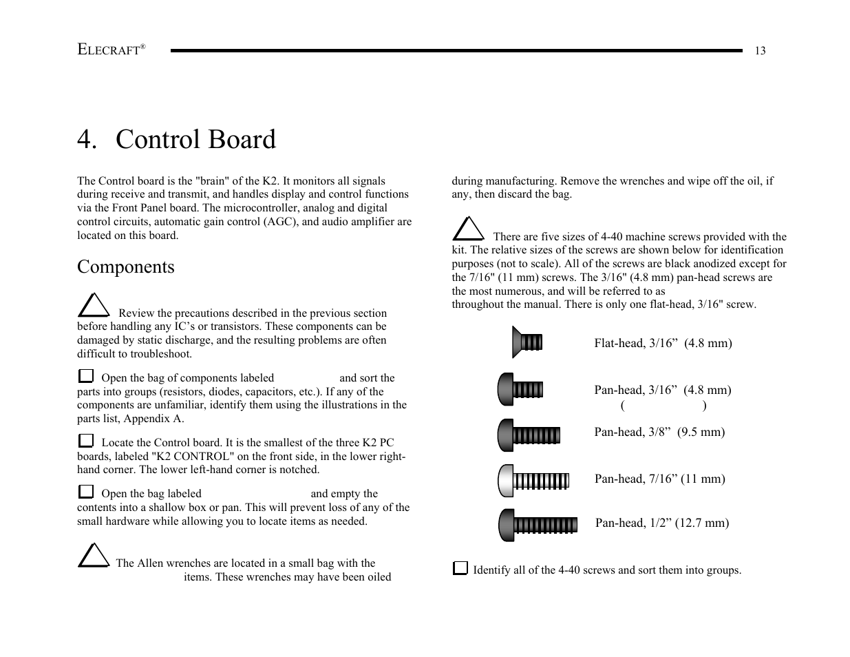 Control board, Components i | Elecraft K2 Owner's Manual User Manual | Page 14 / 171