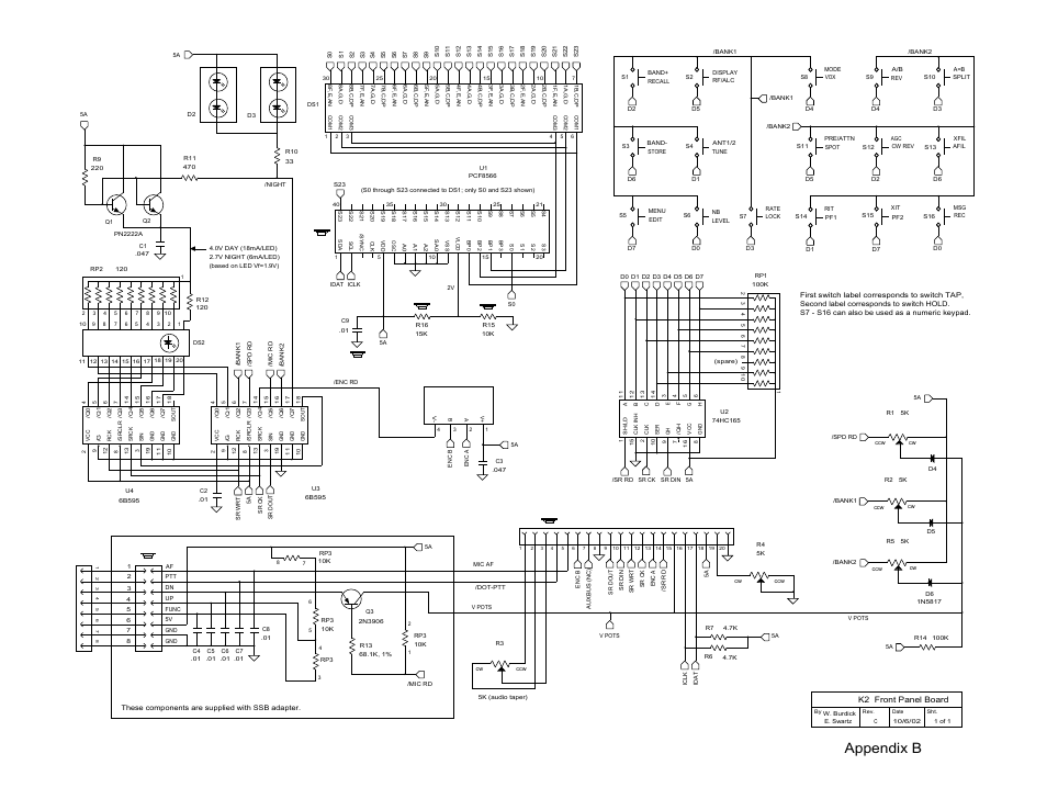 Appendix b, Vim-838-dp 8-digit lcd, Pushbutton switches | Shaft encoder, Lcd driver | Elecraft K2 Owner's Manual User Manual | Page 142 / 171