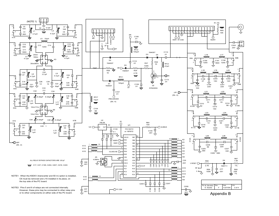 Appendix b, Switch, I/o controller | Elecraft K2 Owner's Manual User Manual | Page 146 / 171