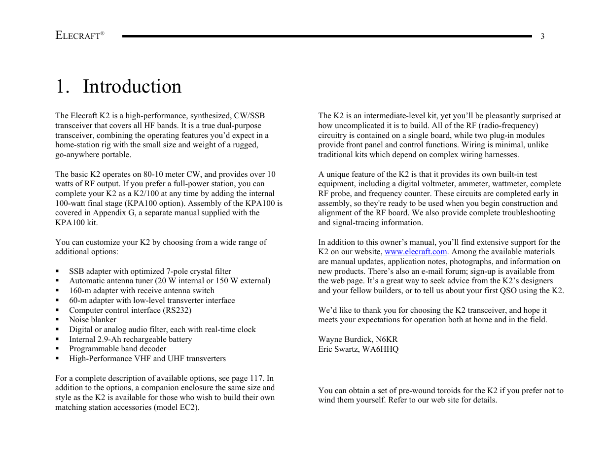 Introduction | Elecraft K2 Owner's Manual User Manual | Page 4 / 171