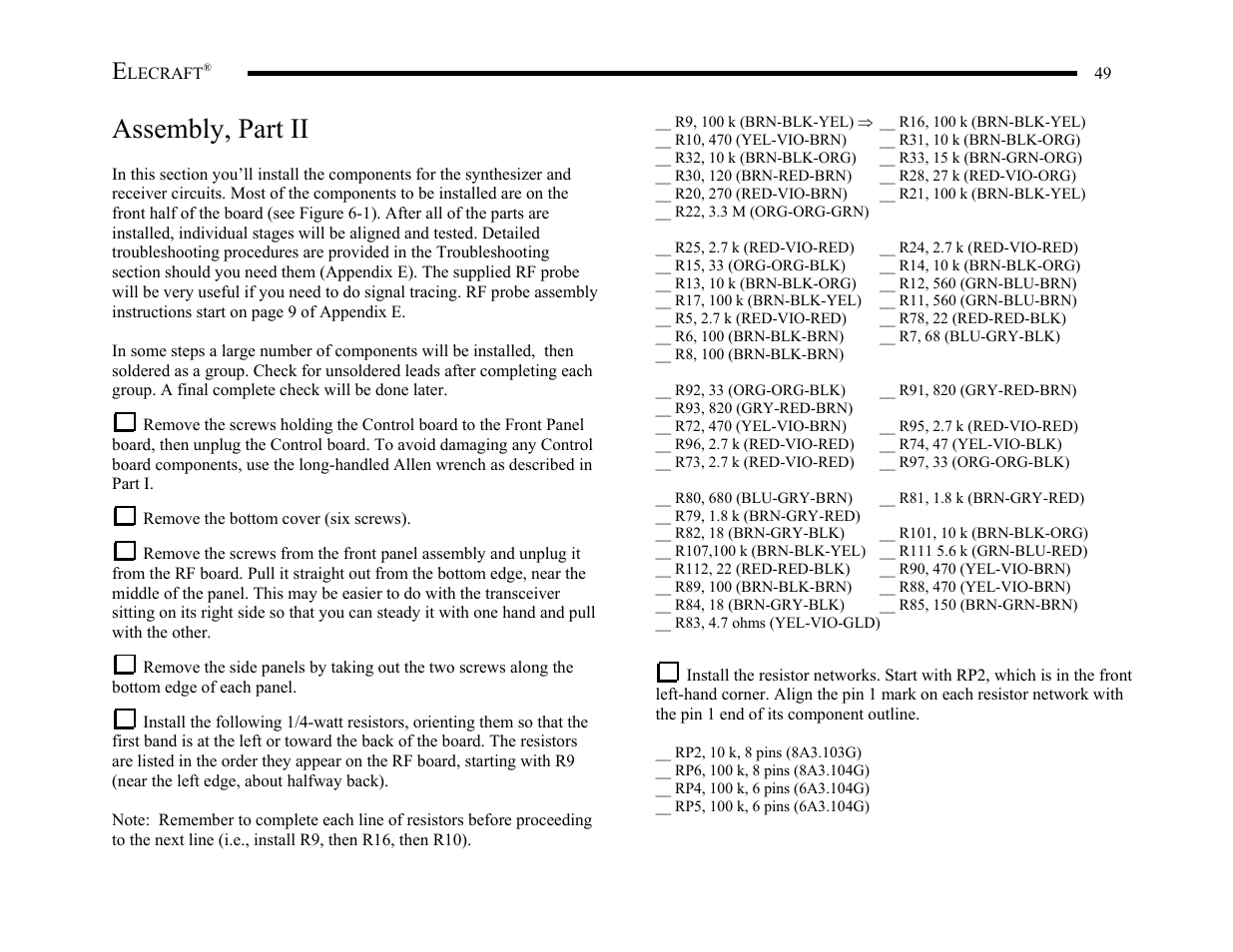Assembly, part ii | Elecraft K2 Owner's Manual User Manual | Page 50 / 171
