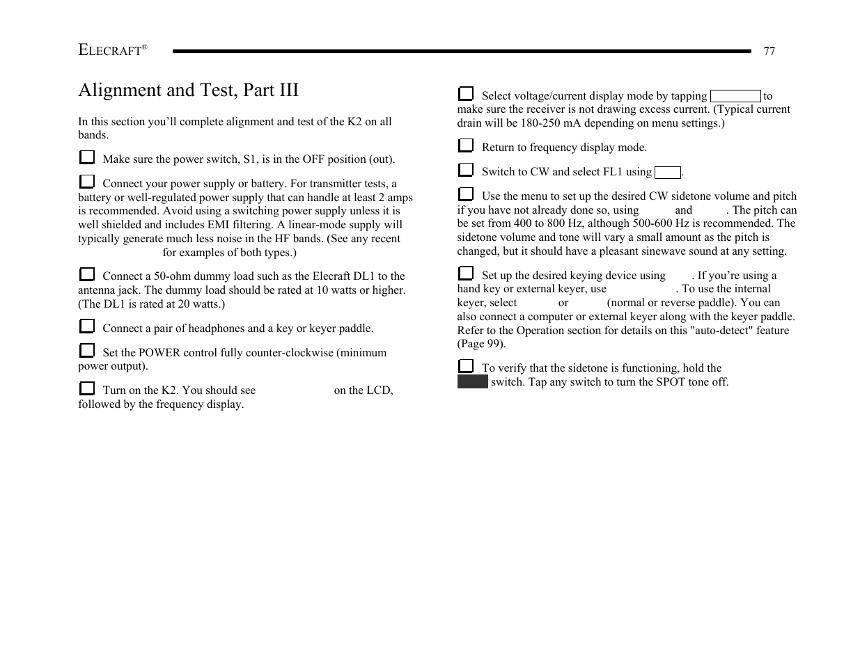 Alignment and test, part iii | Elecraft K2 Owner's Manual User Manual | Page 78 / 171