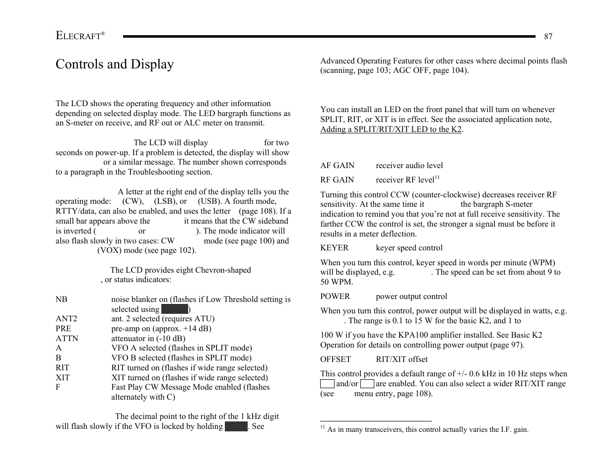 Controls and display | Elecraft K2 Owner's Manual User Manual | Page 88 / 171