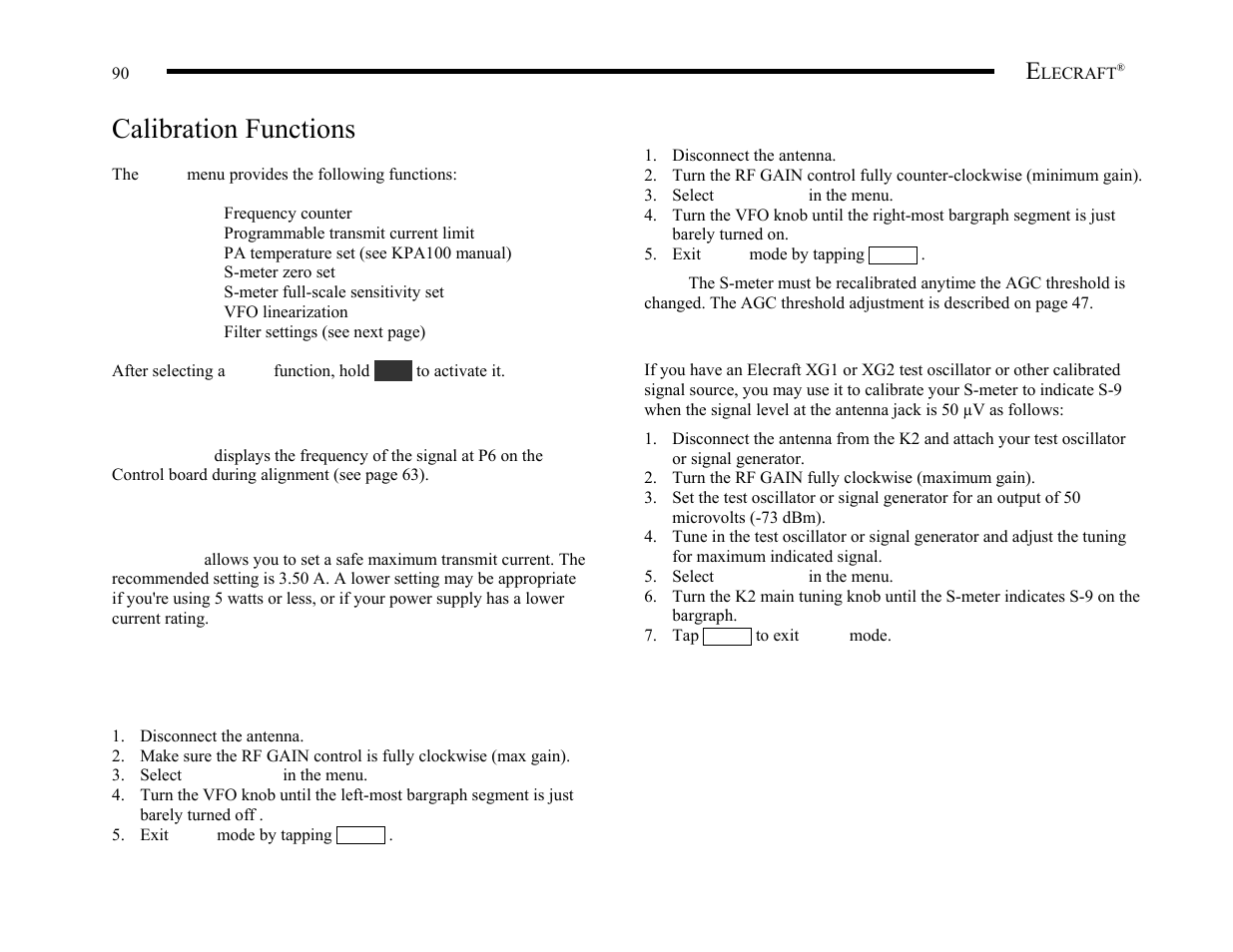 Calibration functions | Elecraft K2 Owner's Manual User Manual | Page 91 / 171