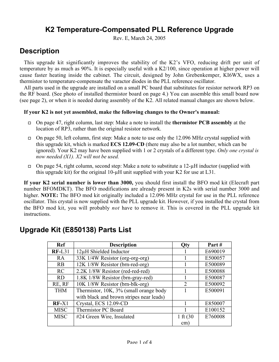 Elecraft K2 PLL User Manual | 4 pages