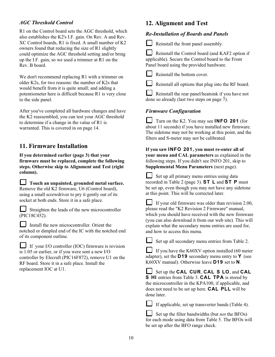 Firmware installation, Alignment and test | Elecraft K2ATOBKIT User Manual | Page 10 / 15