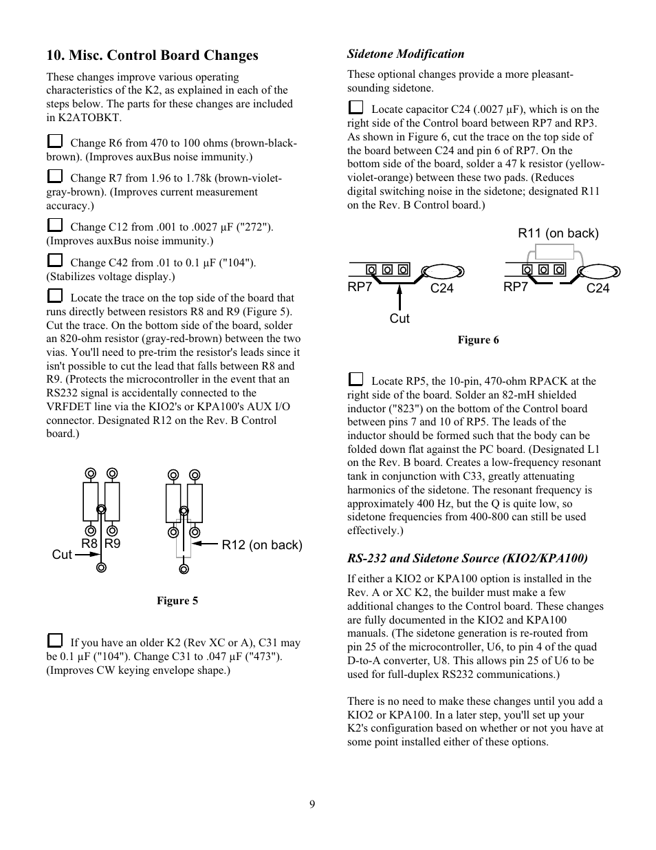 Misc. control board changes | Elecraft K2ATOBKIT User Manual | Page 9 / 15