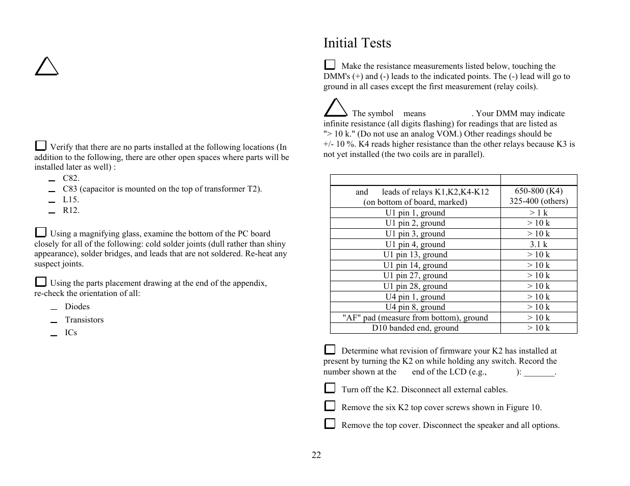 Initial tests | Elecraft KPA100 Manual User Manual | Page 22 / 74