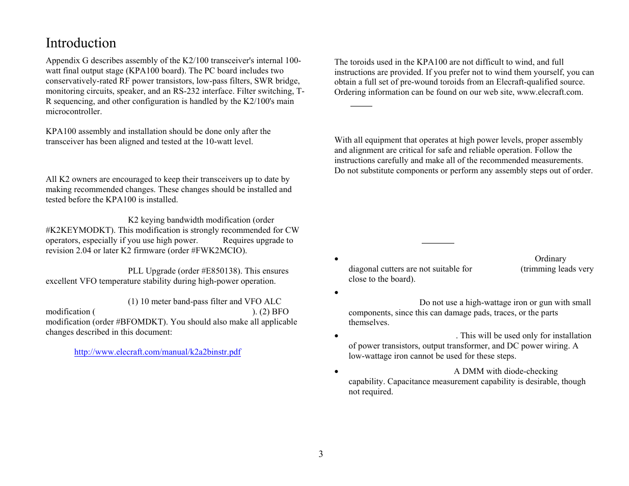 Introduction | Elecraft KPA100 Manual User Manual | Page 3 / 74