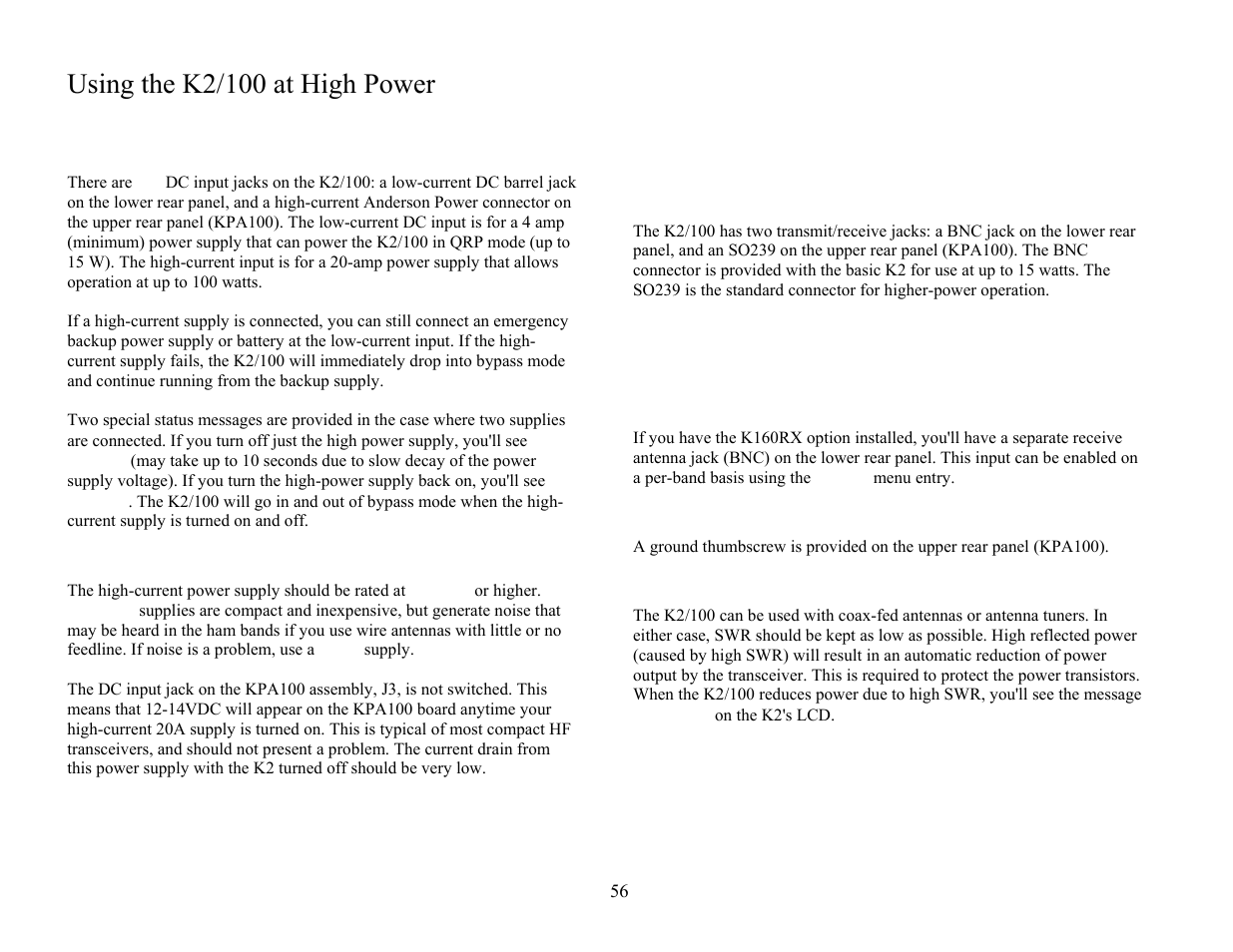 Using the k2/100 at high power | Elecraft KPA100 Manual User Manual | Page 56 / 74