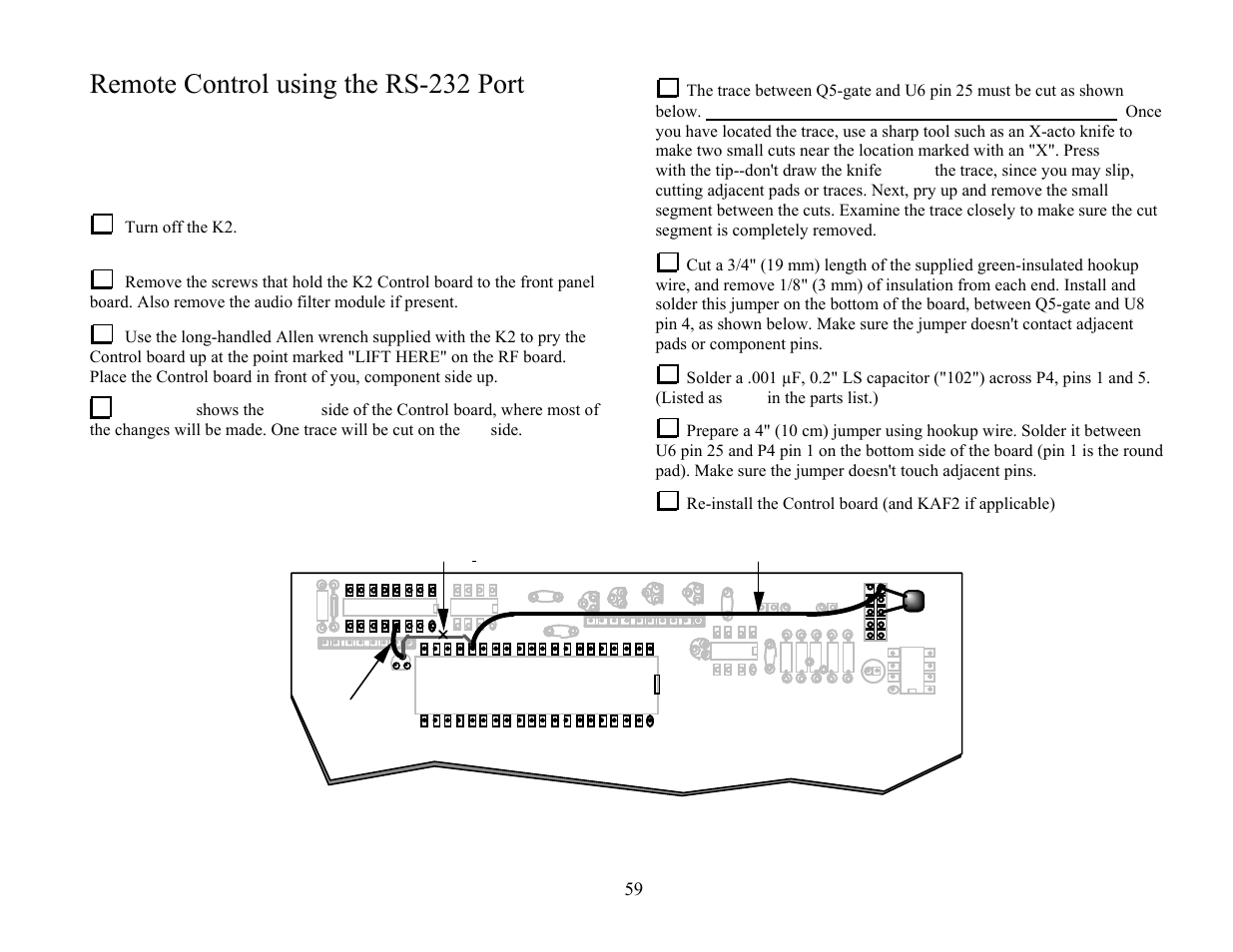 Remote control using the rs-232 port, Control board preparation | Elecraft KPA100 Manual User Manual | Page 59 / 74