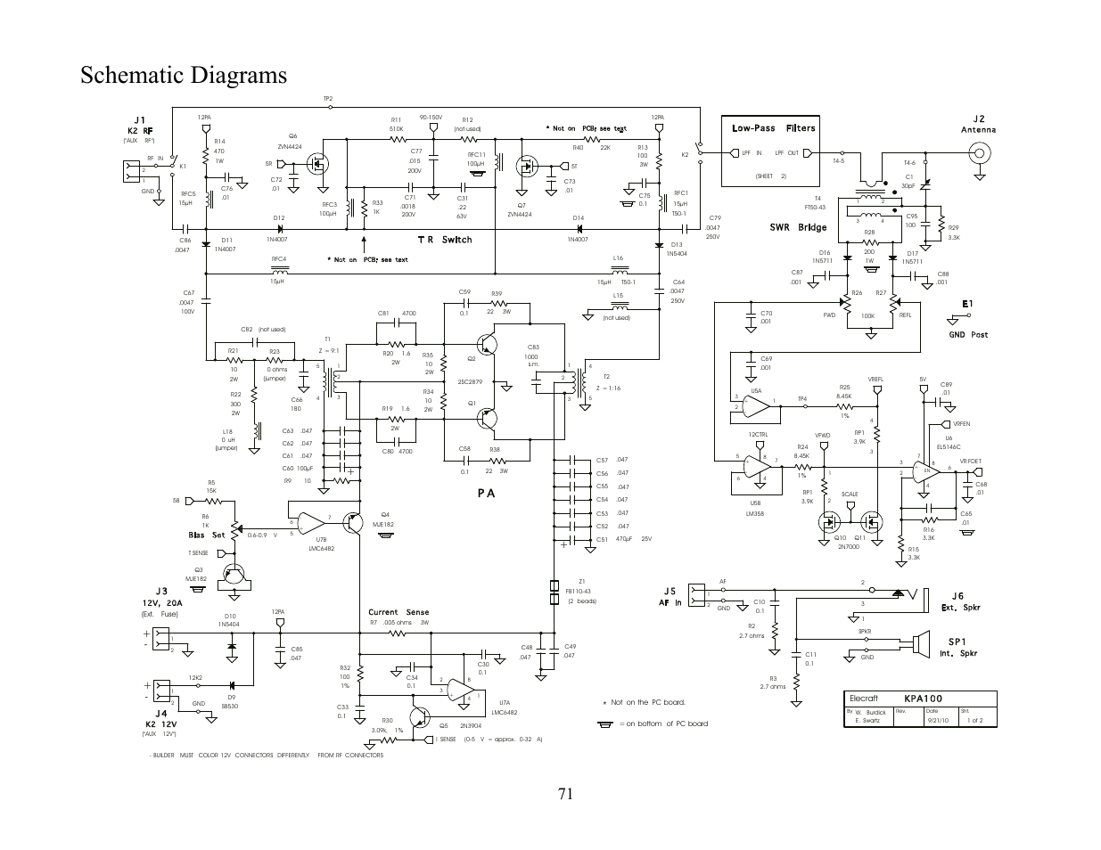 Schematic diagrams | Elecraft KPA100 Manual User Manual | Page 71 / 74