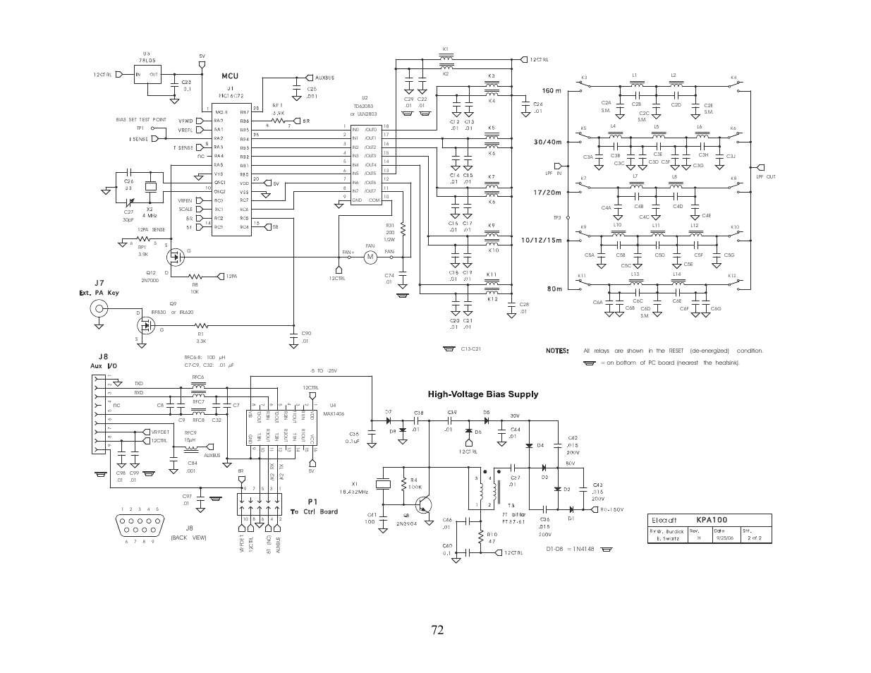 Low-pass filters, Rs232 interface | Elecraft KPA100 Manual User Manual | Page 72 / 74