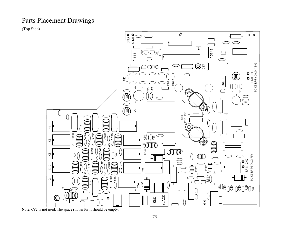 Parts placement drawings, Top side) | Elecraft KPA100 Manual User Manual | Page 73 / 74