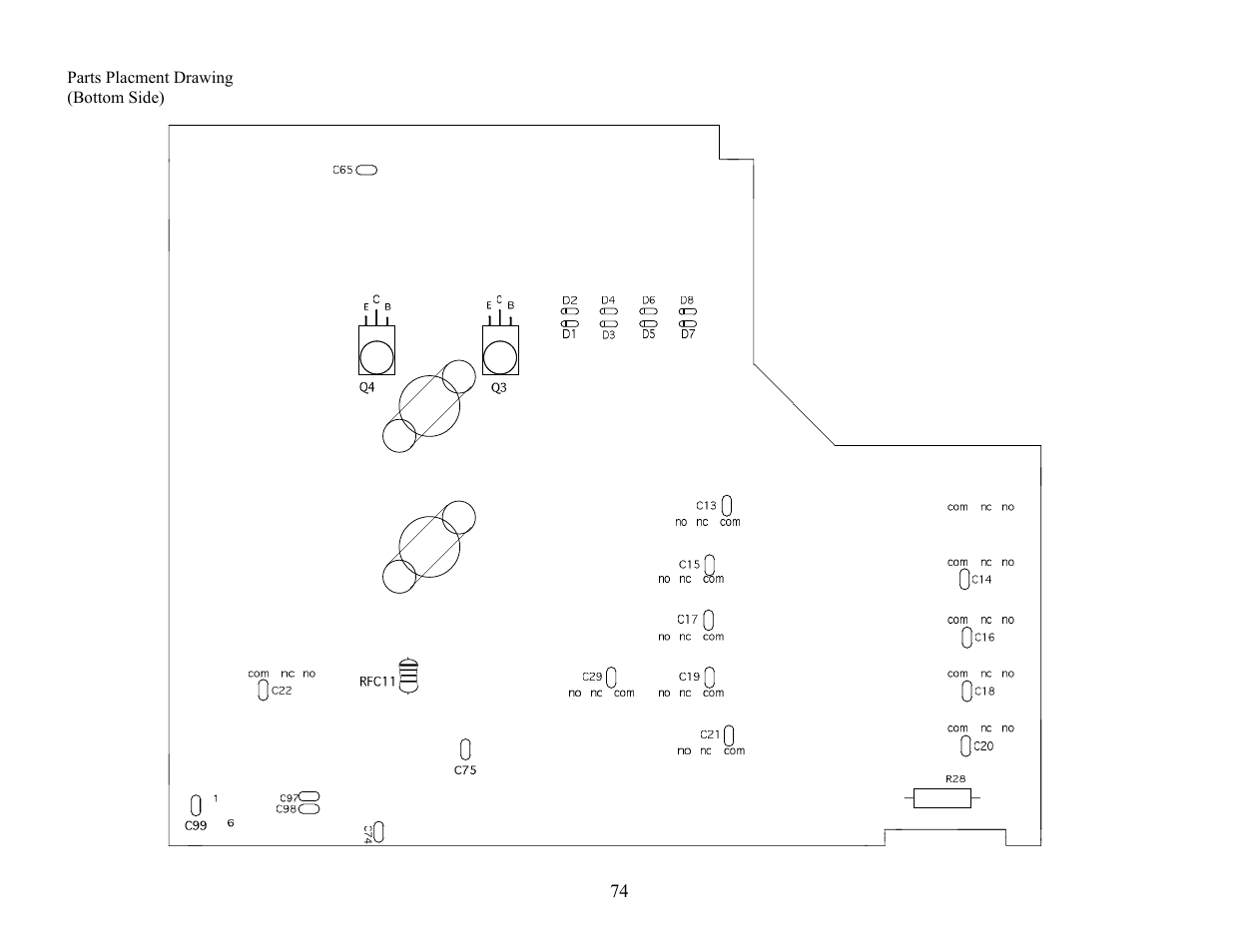 Parts placment drawing (bottom side) | Elecraft KPA100 Manual User Manual | Page 74 / 74