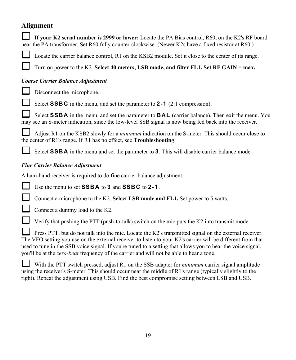 Alignment | Elecraft KSB2 User Manual | Page 19 / 24