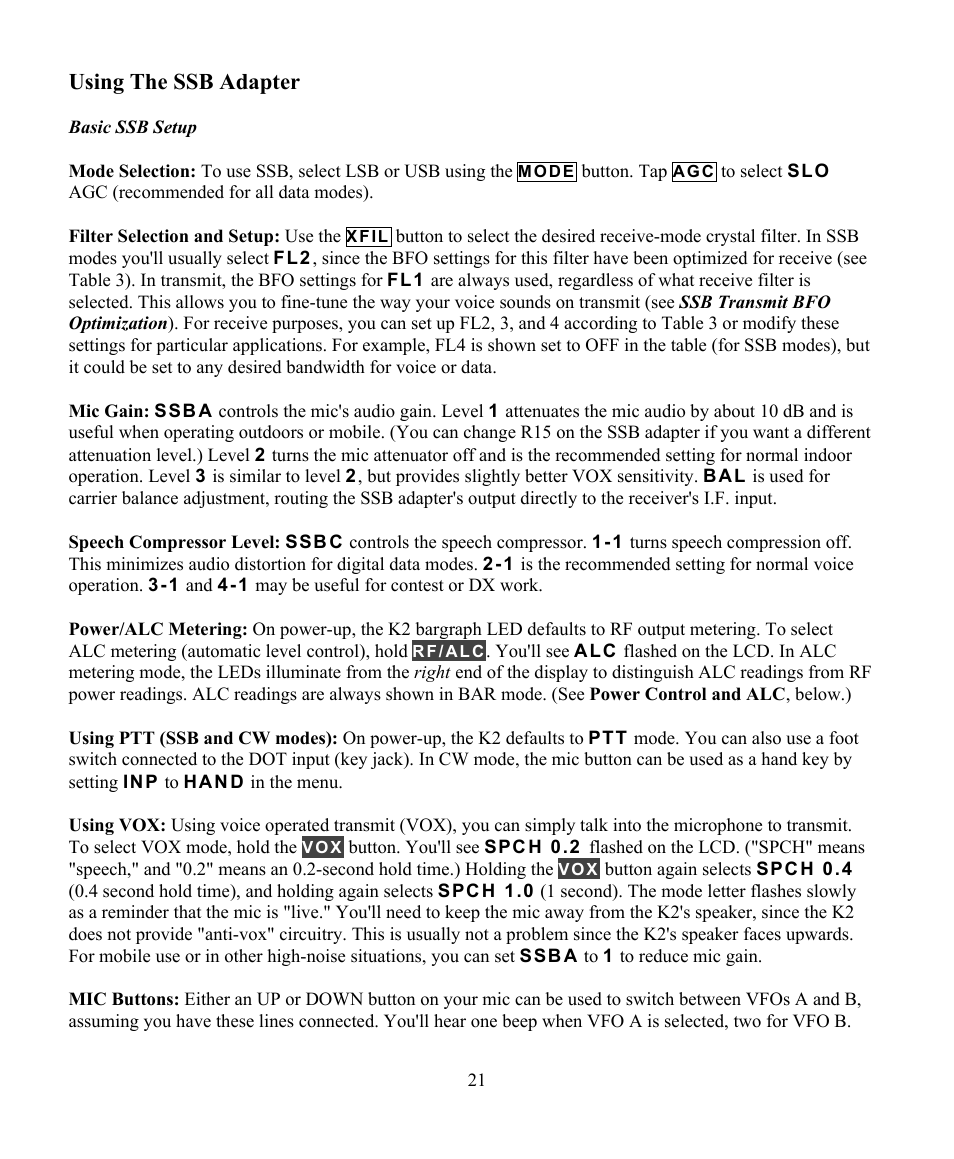 Using the ssb adapter | Elecraft KSB2 User Manual | Page 21 / 24