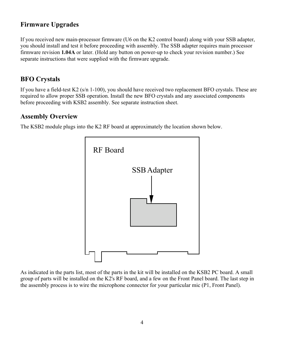 Rf board ssb adapter | Elecraft KSB2 User Manual | Page 4 / 24