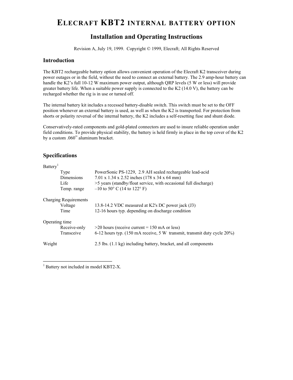 Elecraft KBT2 User Manual | 12 pages