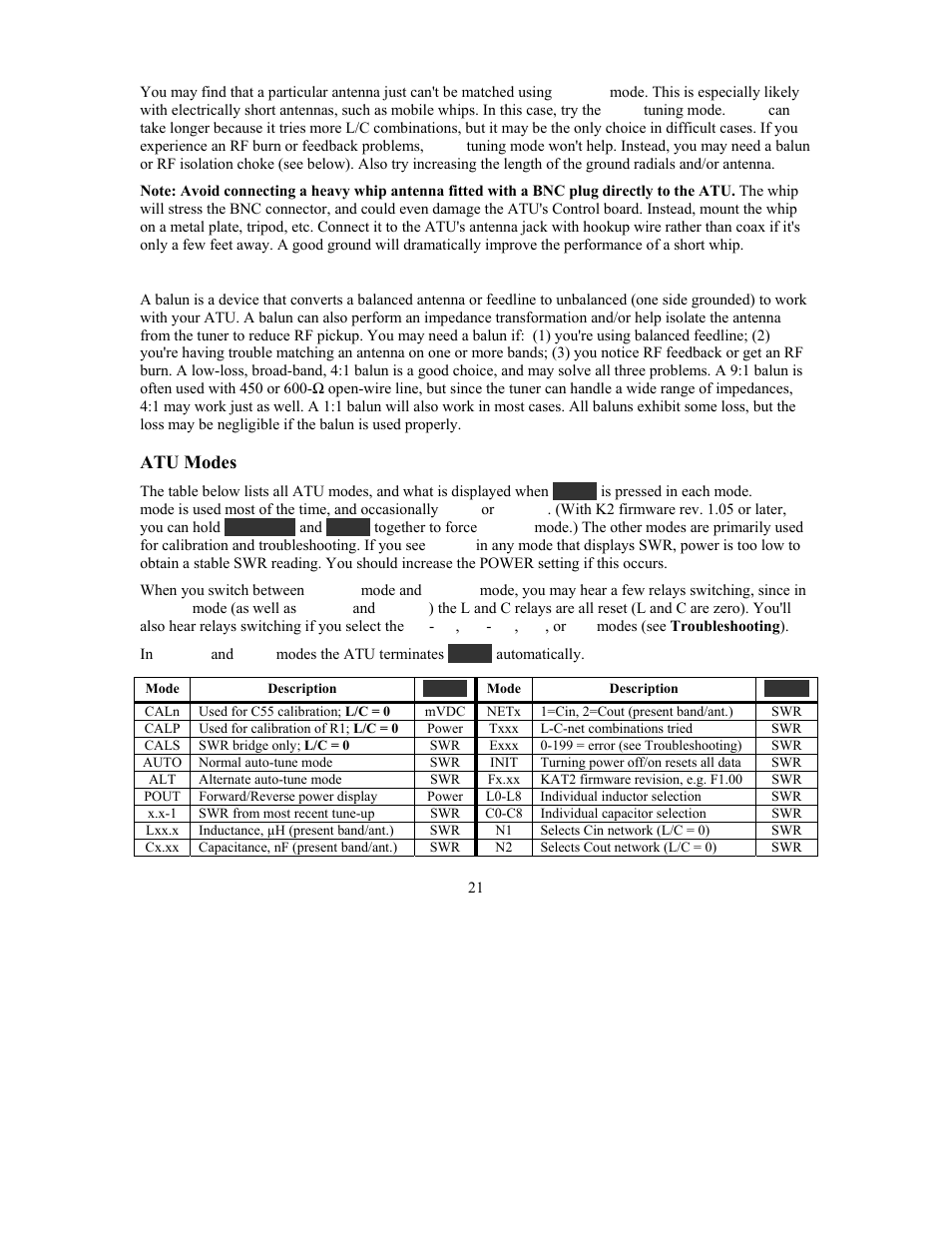 Atu modes | Elecraft KAT2 User Manual | Page 21 / 24