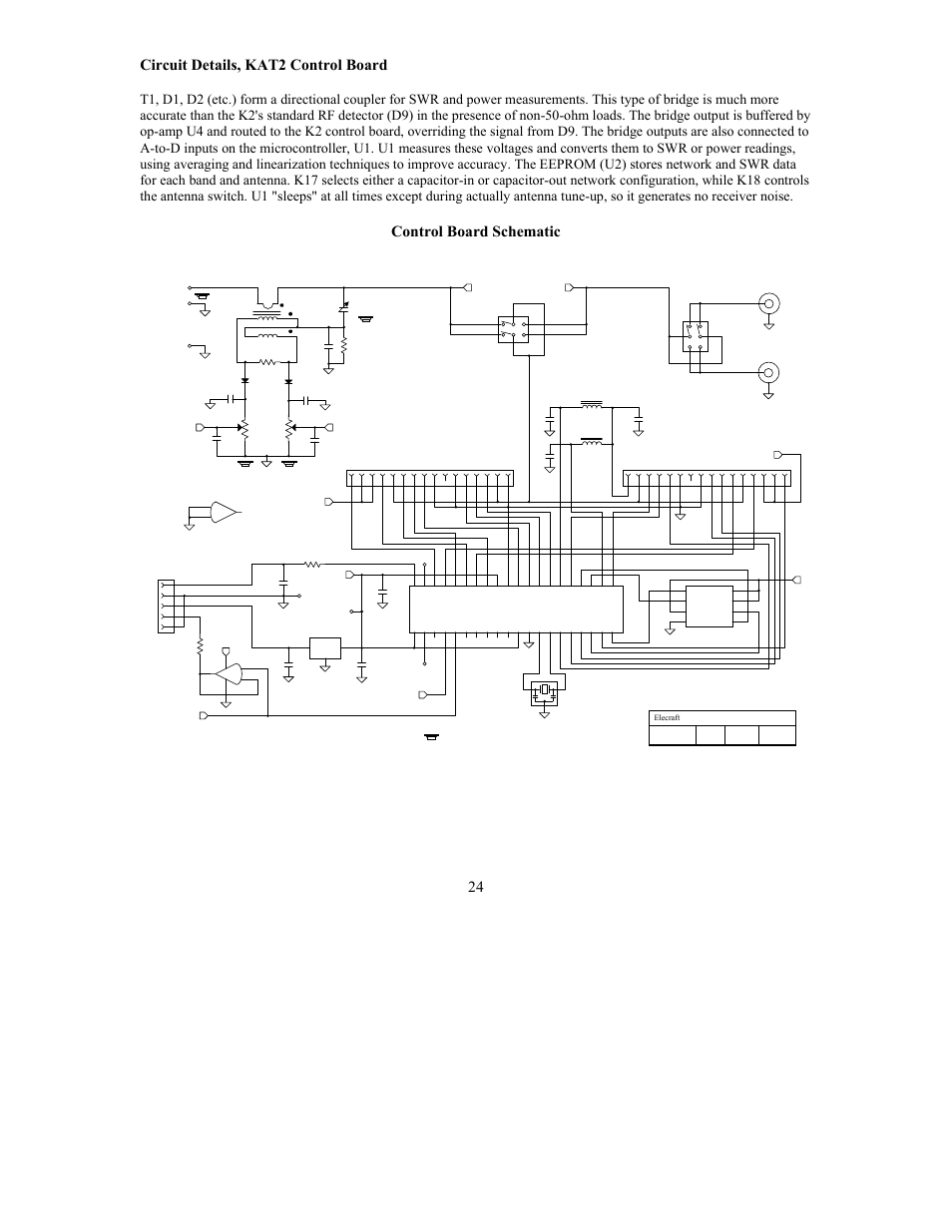 24 circuit details, kat2 control board, Control board schematic | Elecraft KAT2 User Manual | Page 24 / 24
