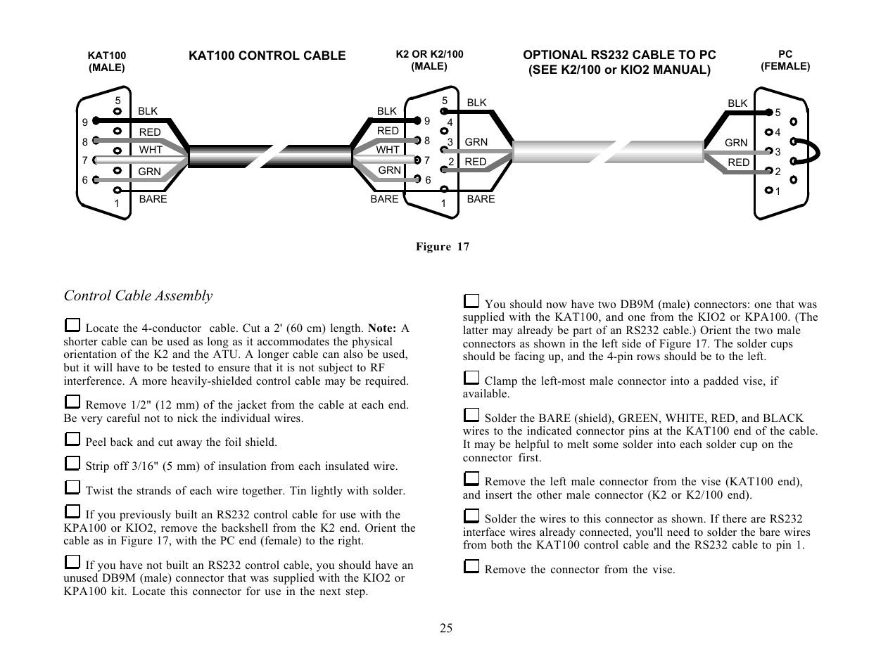 Control cable assembly | Elecraft KAT100 User Manual | Page 25 / 41