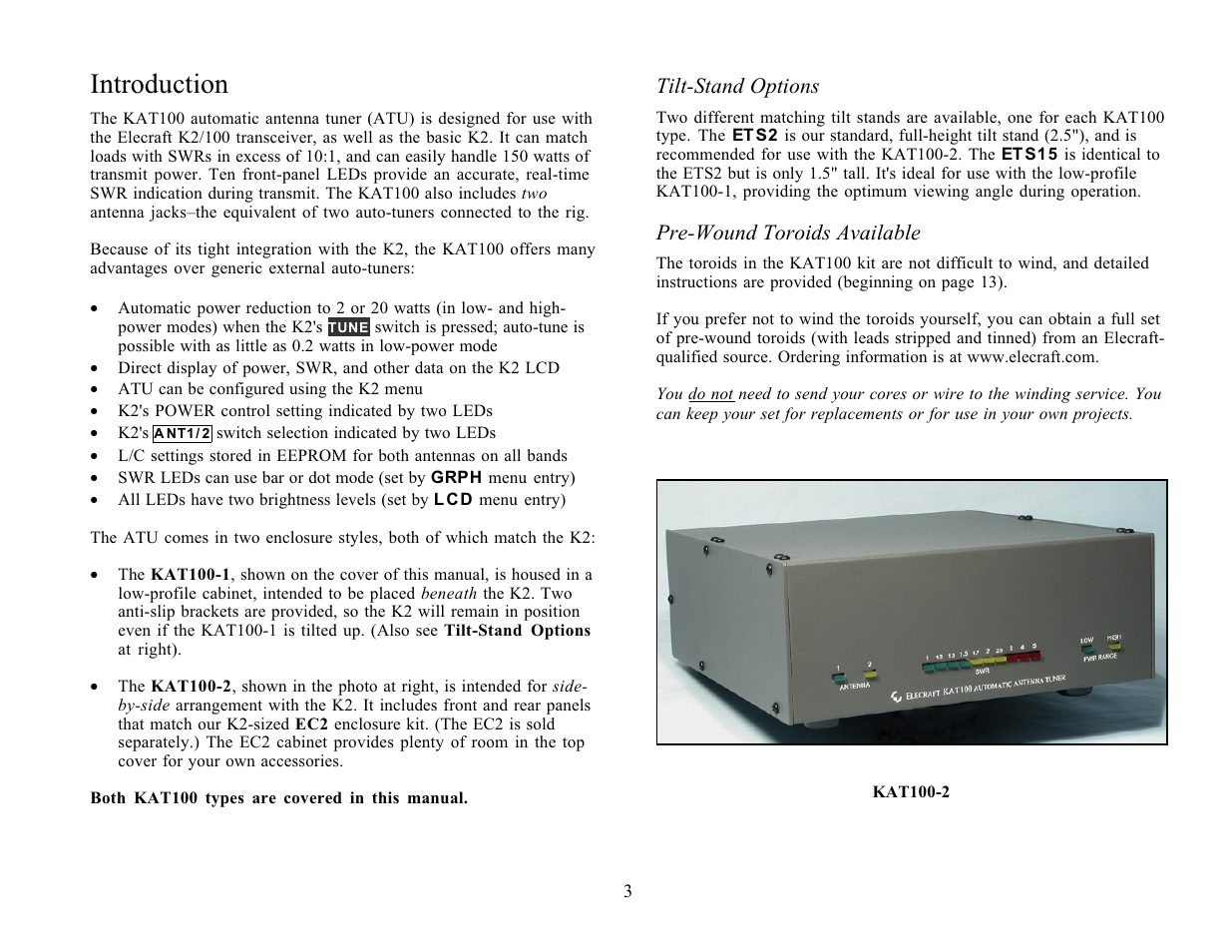 Introduction | Elecraft KAT100 User Manual | Page 3 / 41