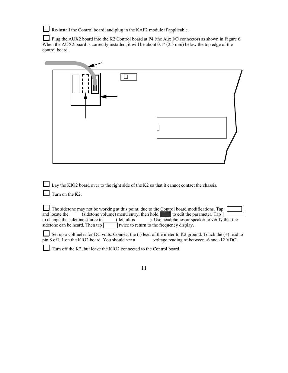 K2 control board, Aux2 board cable to kio2 board | Elecraft KIO2 User Manual | Page 11 / 25