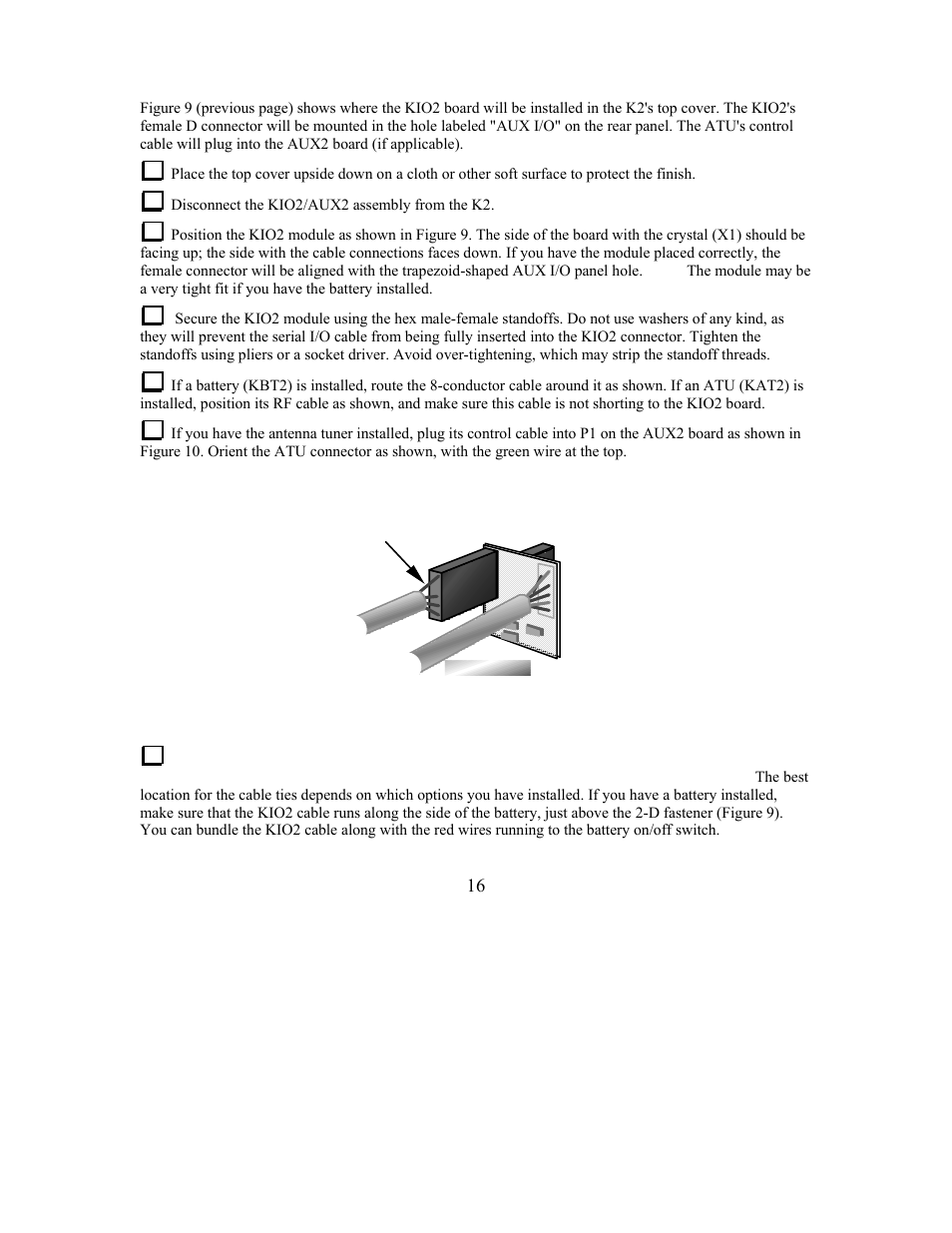 Green wire aux2 pcb to kat2 to kio2 | Elecraft KIO2 User Manual | Page 16 / 25