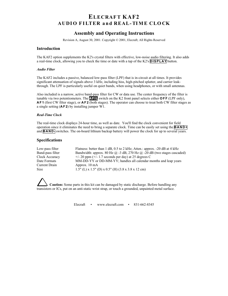 Elecraft KAF2 User Manual | 16 pages