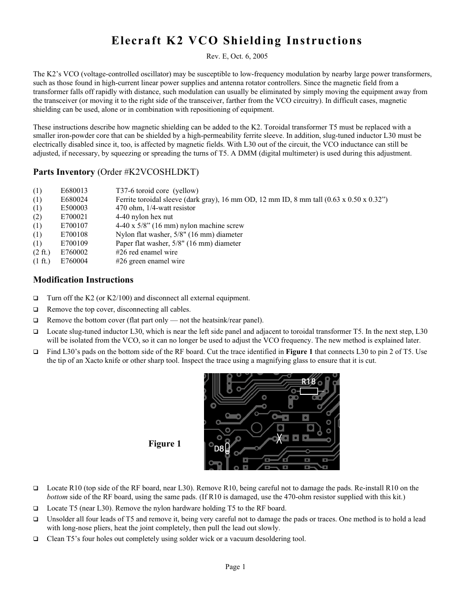 Elecraft K2VCOSHLDKT User Manual | 4 pages