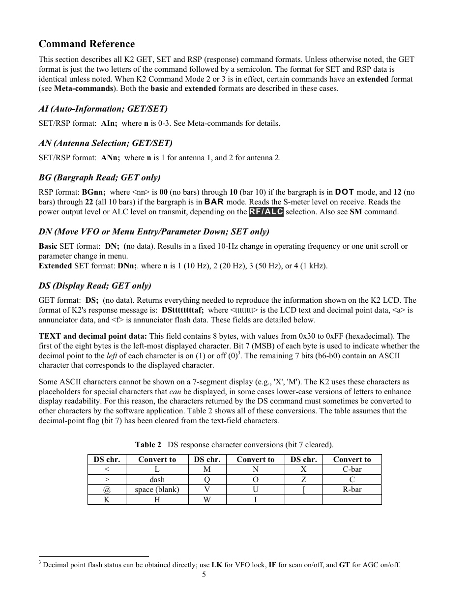 Command reference | Elecraft KIO2 User Manual | Page 5 / 10