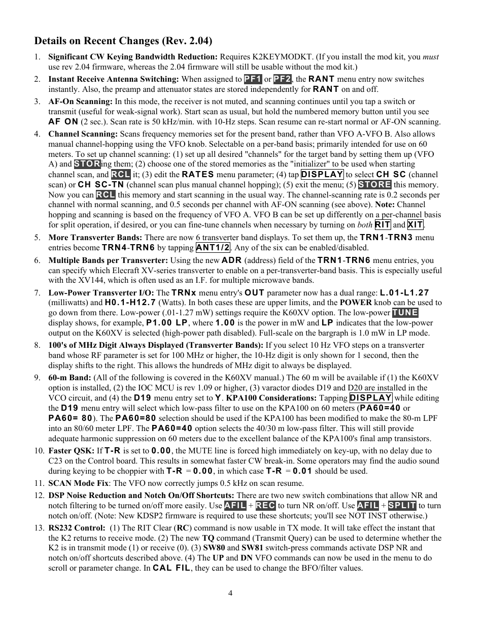 Details on recent changes (rev. 2.04) | Elecraft 2.04 K2 Firmware User Manual | Page 4 / 4