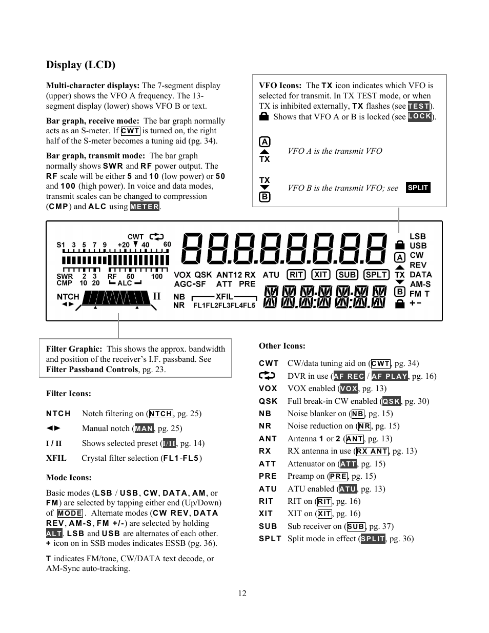 Display (lcd) | Elecraft K3 Owner's Manual User Manual | Page 12 / 83