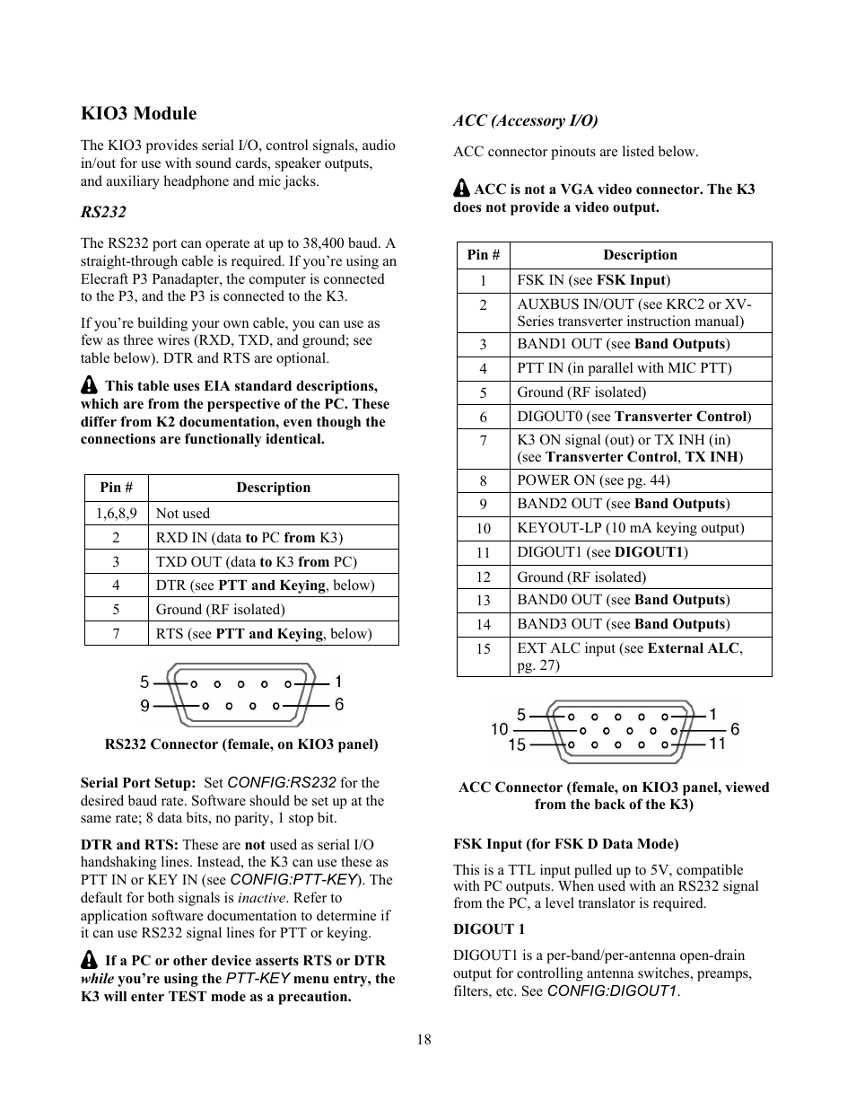 Kio3 module | Elecraft K3 Owner's Manual User Manual | Page 18 / 83