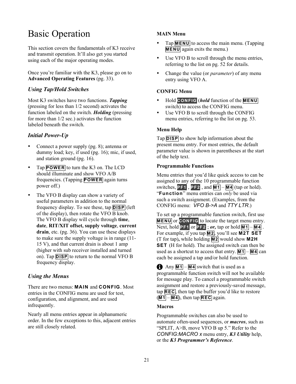 Basic operation | Elecraft K3 Owner's Manual User Manual | Page 21 / 83