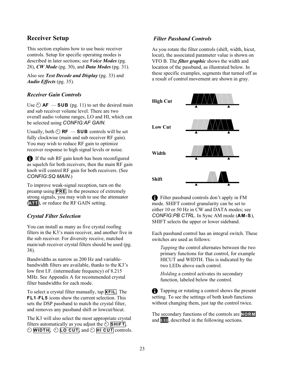 Receiver setup | Elecraft K3 Owner's Manual User Manual | Page 23 / 83