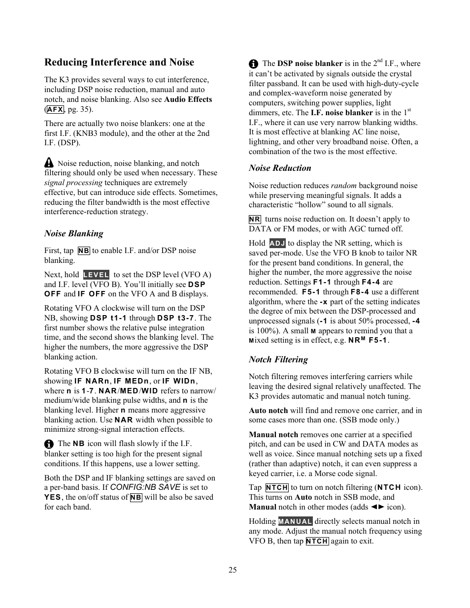 Reducing interference and noise | Elecraft K3 Owner's Manual User Manual | Page 25 / 83