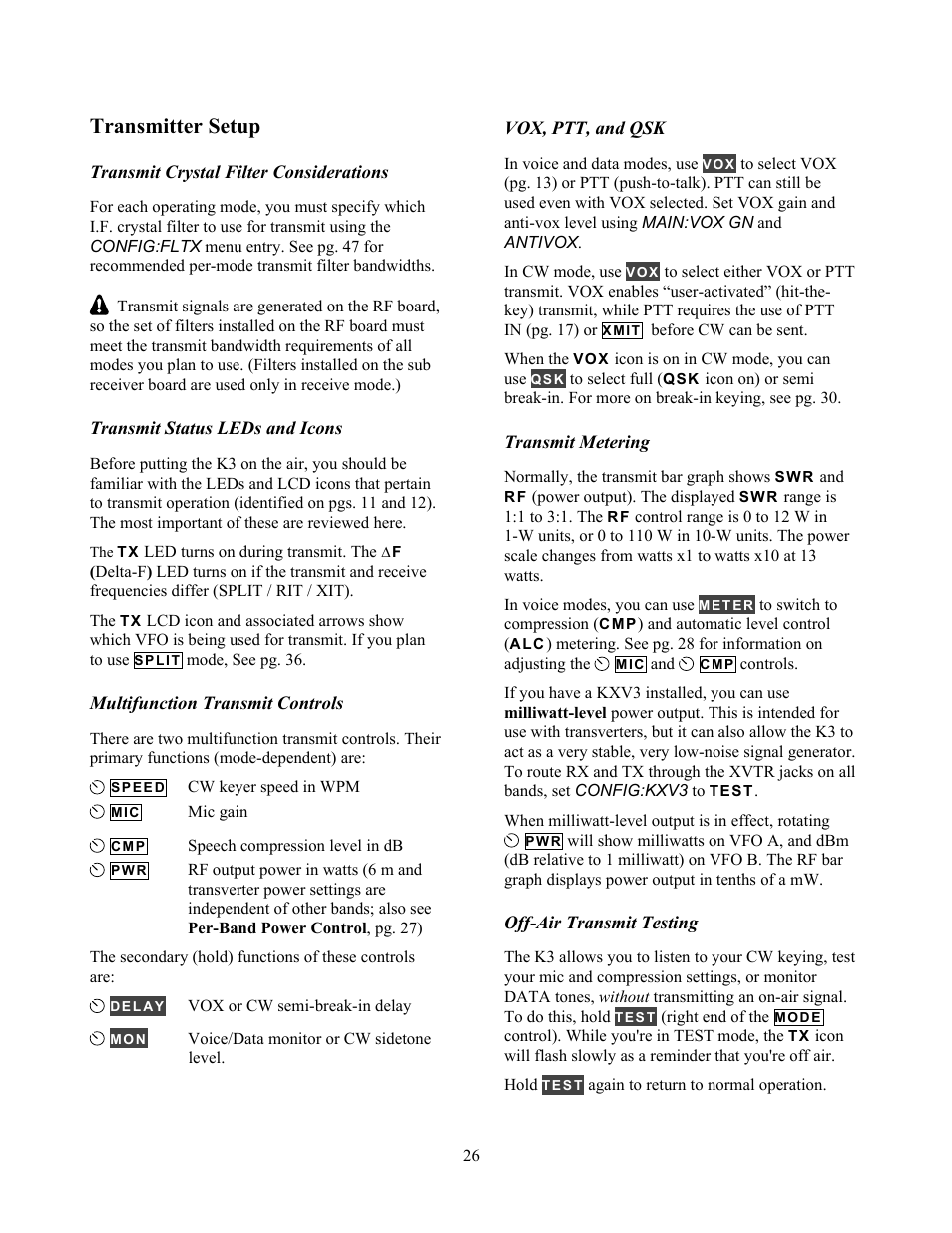 Transmitter setup | Elecraft K3 Owner's Manual User Manual | Page 26 / 83