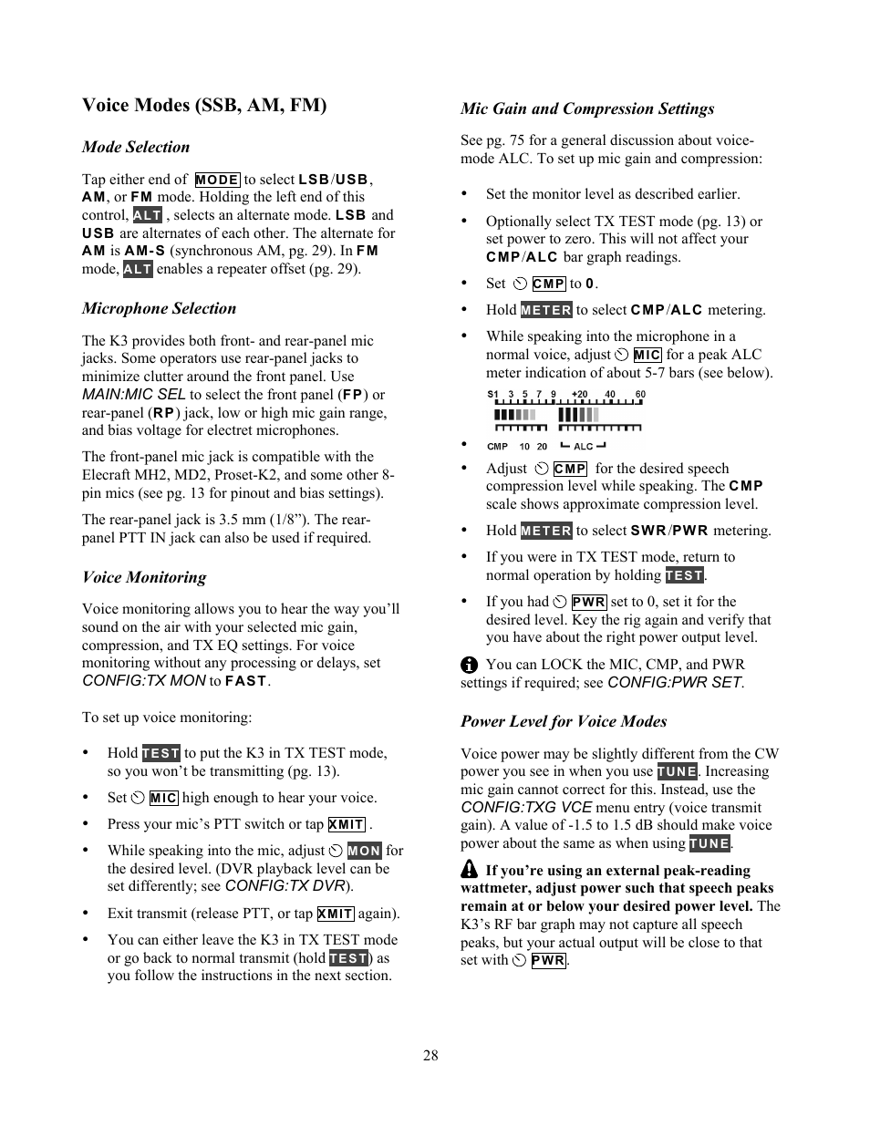 Voice modes (ssb, am, fm) | Elecraft K3 Owner's Manual User Manual | Page 28 / 83