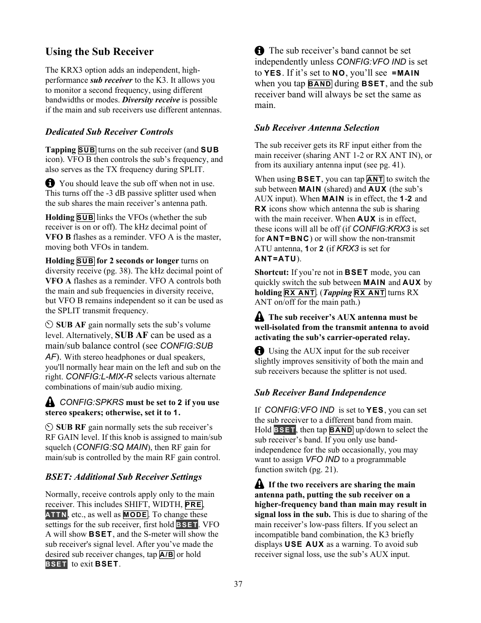 Using the sub receiver | Elecraft K3 Owner's Manual User Manual | Page 37 / 83