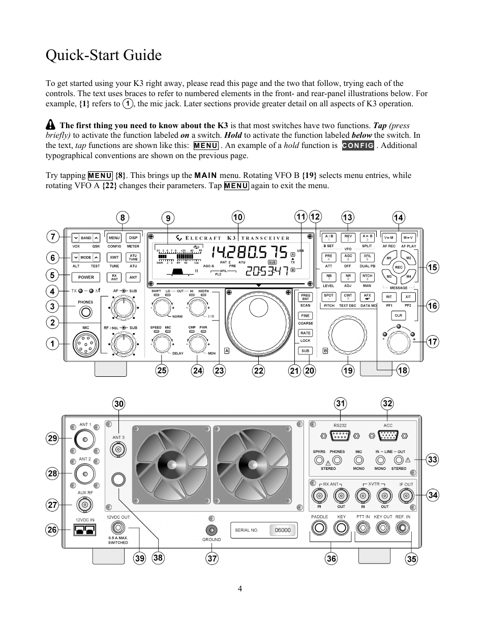 Quick-start guide | Elecraft K3 Owner's Manual User Manual | Page 4 / 83