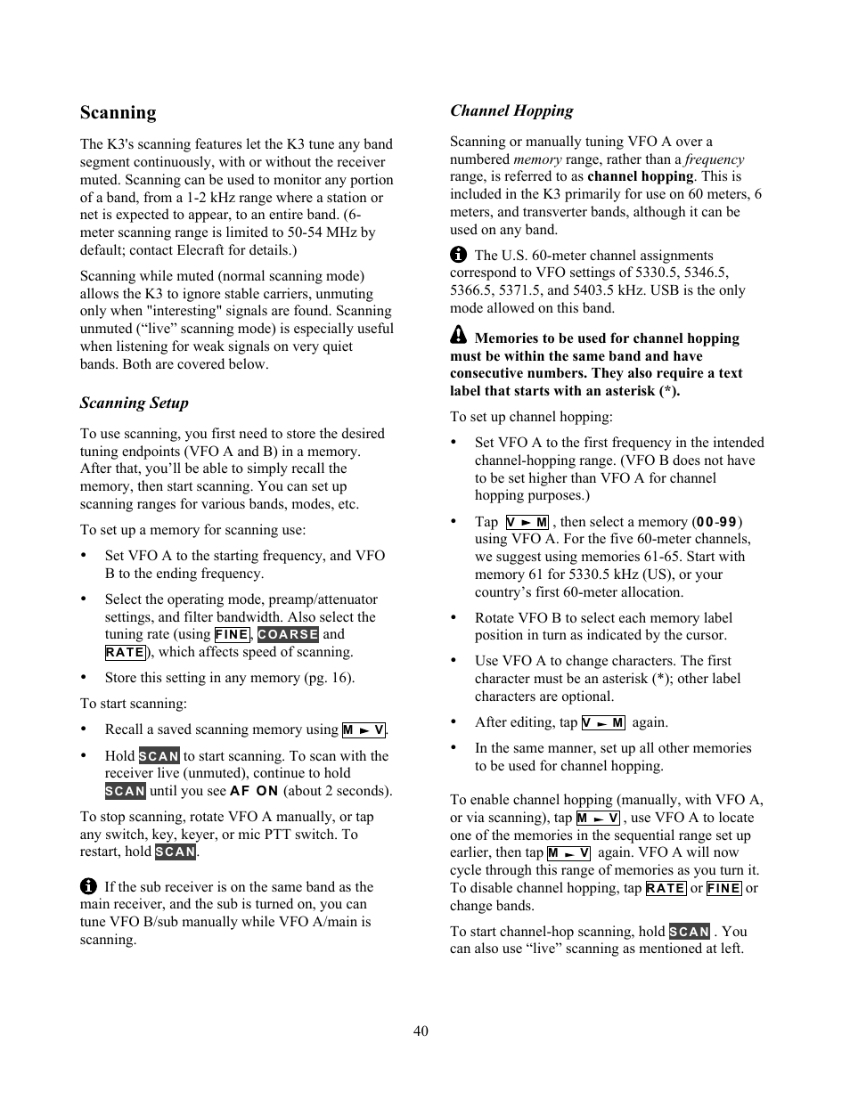 Scanning | Elecraft K3 Owner's Manual User Manual | Page 40 / 83