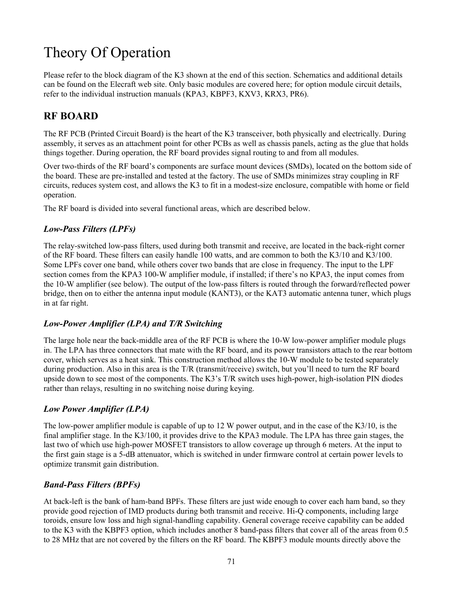 Theory of operation | Elecraft K3 Owner's Manual User Manual | Page 71 / 83