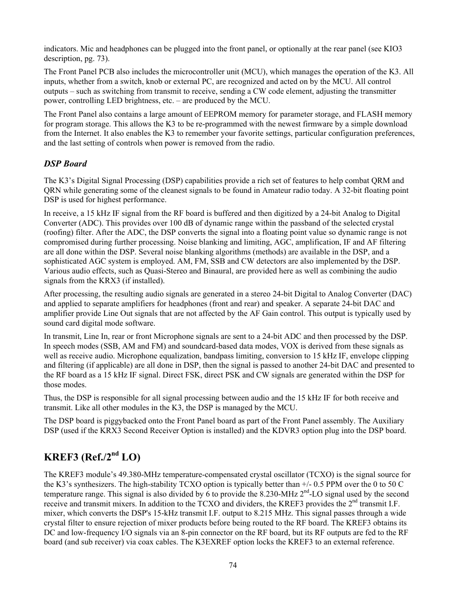 Kref3 (ref./2 | Elecraft K3 Owner's Manual User Manual | Page 74 / 83