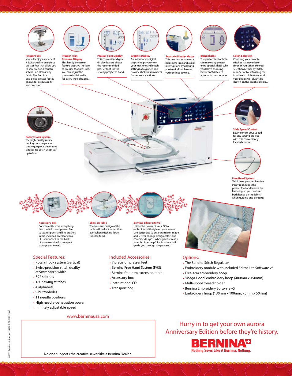 Bernina aurora Embroidery Machine User Manual | Page 2 / 2