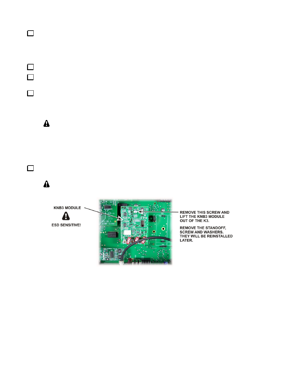 Caution, Removing the knb3 module | Elecraft KPA3 Manual User Manual | Page 10 / 21