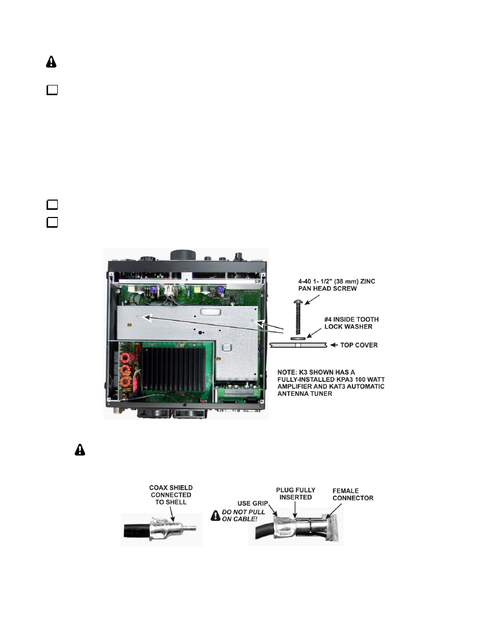 K3 kit builders, Removing the krx3 subreceiver module | Elecraft KPA3 Manual User Manual | Page 9 / 21