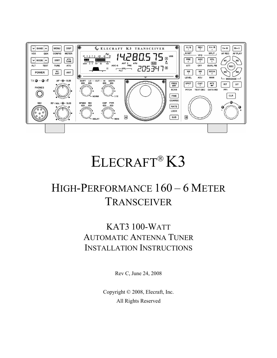 Elecraft KAT3 User Manual | 12 pages